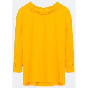 Zara Tops - Bold Tumeric Retro Demure Rolled Neckline 3/4 Top Zara Tops - Bold Tumeric Retro Demure Rolled Neckline 3/4 Top